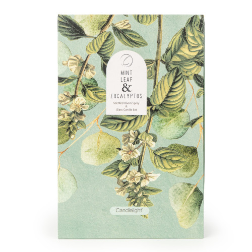 Room Spray & Candle Jar Gift Set Mint Leaf & Eucalyptus - 6% & 5% Relaxing Eucal