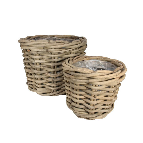 Natural / Grey Set of 2 Full Cane Cylinder Baskets 