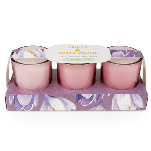 Set Of 3 Votive Candles Crocus & Sweet Orange  - 5% Orange Blossom Musk Scent