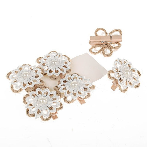 Jute Rope Fabric Flower Pegs With Pearl Middle