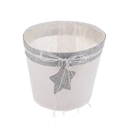 White Jute Pot With Silver Star Plastic Lined Large