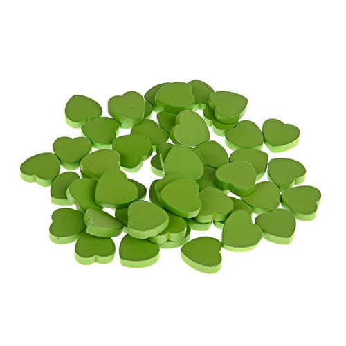 Wooden Heart Netted Bag of 50 Apple Green