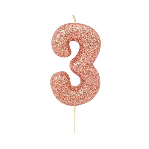 Candle Glitter Number 3 Rose Gold