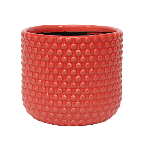 Painted Red Pot with Debossed Dots - Stoneware (17x15cm)