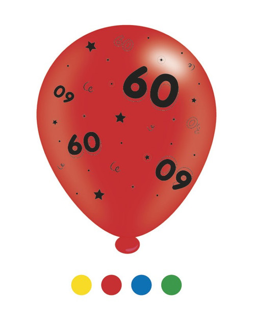 Age 60 Unisex Birthday Latex Balloons pk of 8 (1/48)