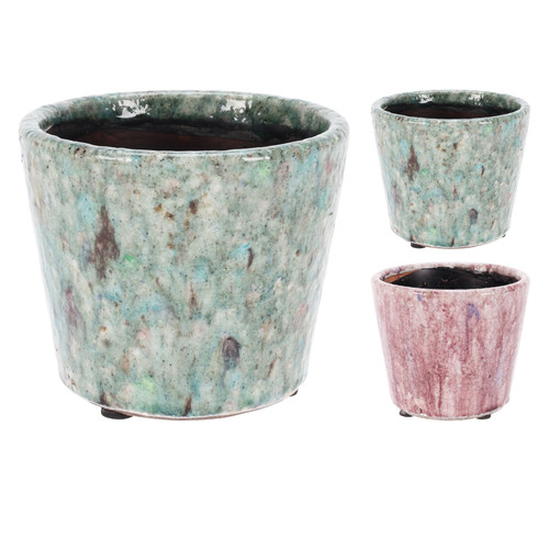 Flowerpot Glass Glazed 2Asst