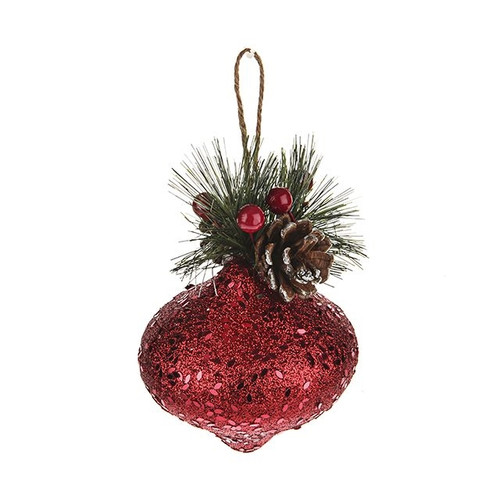Bauble Spruce Drop Red 8Cm Country Baskets
