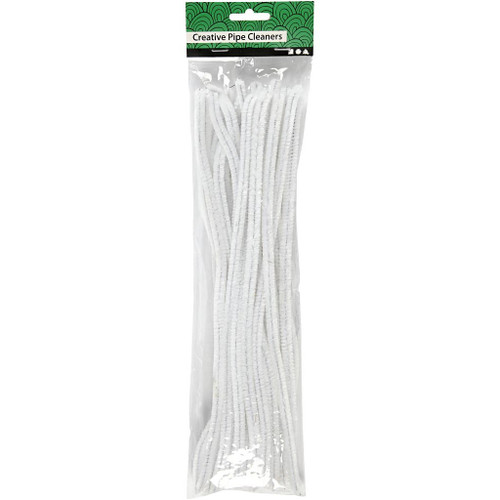 Pipe Cleaners, L: 30 cm, thickness 9 mm, white, 25 pc/ 1 pack