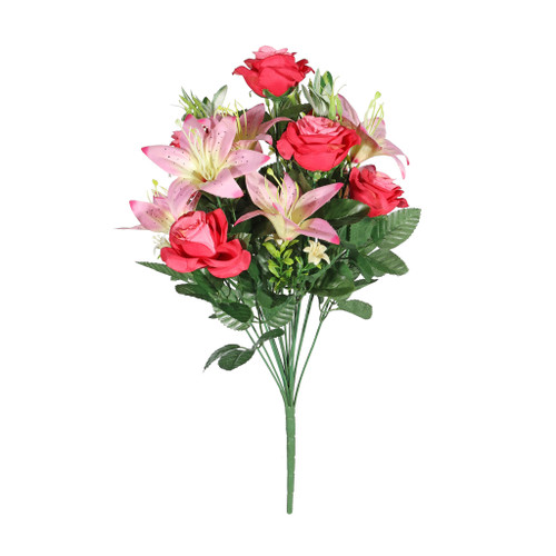 Pembroke Open Rose Lily Mixed Bunch -Pink | Artificial Flower Bundles ...