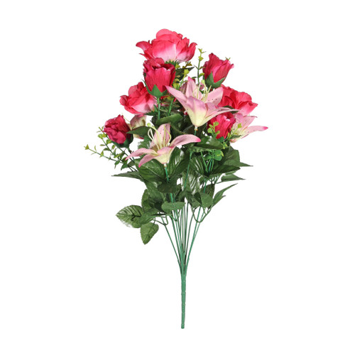 Pembroke Rose Lily Mixed Bunch - Cerise | Artificial Flower Bundles ...