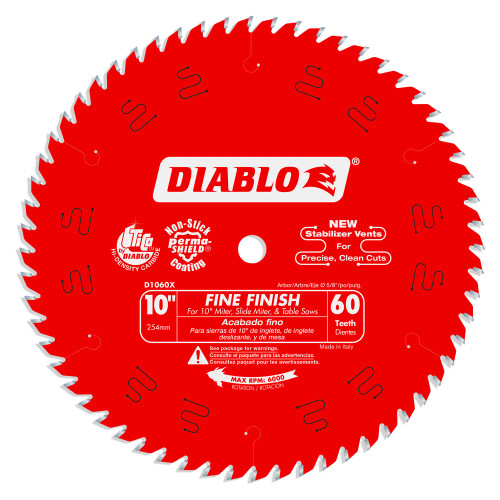 10" X 60T Hi-ATB, Fine Finish Saw Blade for Wood, Diablo D1060X