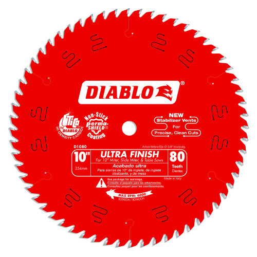 10" X 80T Hi-ATB, Ultra Finish Saw Blade for Wood, Diablo D1080X