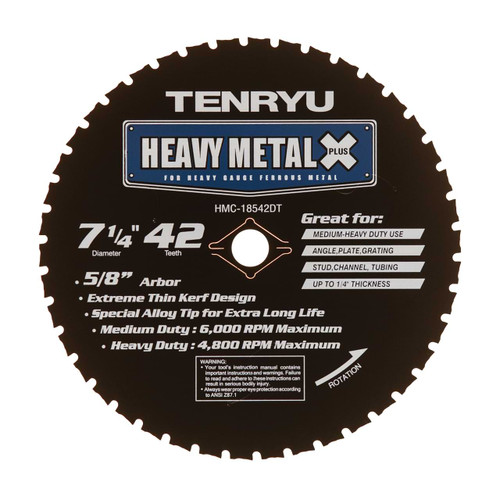 7-1/4" X 72T ATB, PLUS X Metal Series Saw Blade, Tenryu HMC-18572CBDT