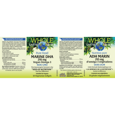 Dha Label Whole Earth & Sea Marine DHA Vegan Omega-3 - 295 mg DHA - 30 Vegetarian ...