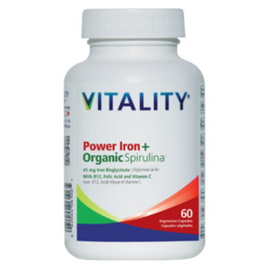 Vitality Power Iron + Organic Spirulina Capsules - front label