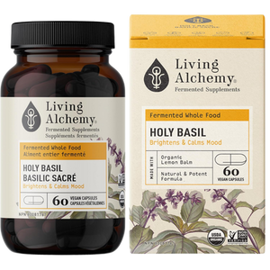 Living Alchemy Holy Basil Alive Plus Organic Lemon Balm Capsules - front label