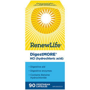 Renew Life DigestMORE HCl Hydrochloric Acid 90 Capsules Renew Life DigestMORE HCl Hydrochloric Acid 90 Capsules
