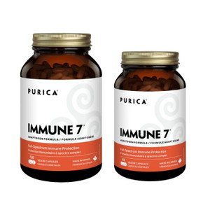 Purica Immune 7 Micronized Mushrooms Capsules - front of bottles 60 and 120 capsules Purica Immune 7 Micronized Mushrooms Capsules - front of bottles 60 and 120 capsules