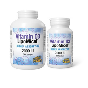 Natural Factors Vitamin D3 Lipomicel 2000IU Softgels - 2 sizes Natural Factors Vitamin D3 Lipomicel 2000IU Softgels - 2 sizes