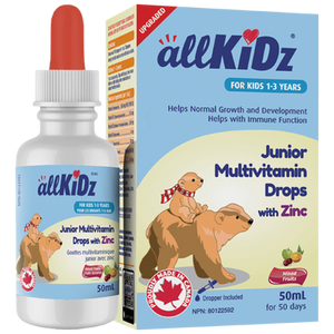 allKiDz Junior Multivitamin Drops with Zinc | 50ml - front label allKiDz Junior Multivitamin Drops with Zinc | 50ml - front label