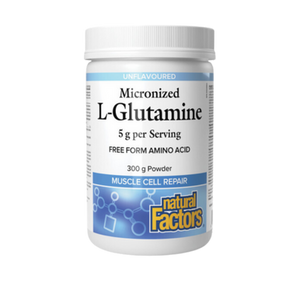 Natural Factors Micronized L-Glutamine Powder 300 grams - front label Natural Factors Micronized L-Glutamine Powder 300 grams - front label