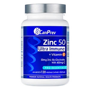 CanPrev Zinc 50 Ultra Immune + Vitamin C | 120 Capsules - front label