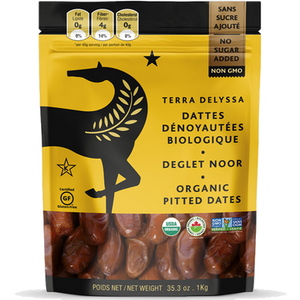 Terra Delyssa Deglet Noor Organic Pitted Dates 1 Kg - front label Terra Delyssa Deglet Noor Organic Pitted Dates 1 Kg - front label