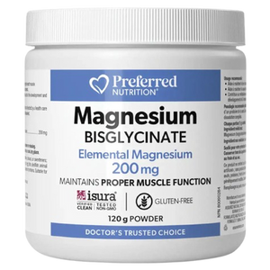 Preferred Nutrition Magnesium Bisglycinate Elemental Magnesium 200mg Powder - front label Preferred Nutrition Magnesium Bisglycinate Elemental Magnesium 200mg Powder - front label