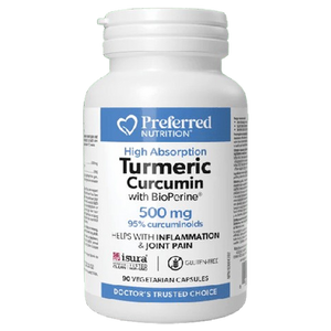 Preferred Nutrition High Absorption Turmeric Curcumin (with BioPerine) 500mg Capsules - front label Preferred Nutrition High Absorption Turmeric Curcumin (with BioPerine) 500mg Capsules - front label