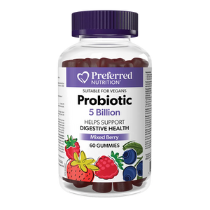 Preferred Nutrition Probiotic 5 Billion Mixed Berry Gummies - front label 60 gummies Preferred Nutrition Probiotic 5 Billion Mixed Berry Gummies - front label 60 gummies