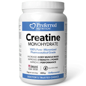 Preferred Nutrition Pharmaceutical Grade Creatine Monohydrate Powder - front label 400g Preferred Nutrition Pharmaceutical Grade Creatine Monohydrate Powder - front label 400g