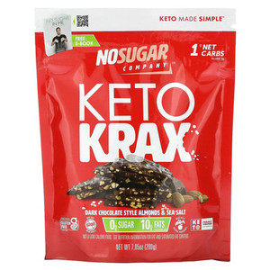 NO SUGAR Dark Chocolate Style Almonds & Sea Salt Keto Krax - front picture of packaging NO SUGAR Dark Chocolate Style Almonds & Sea Salt Keto Krax - front picture of packaging