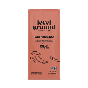 Level Ground Coffee Roasters Espresso Medium Roast Whole Bean - front picture of packaging Level Ground Coffee Roasters Espresso Medium Roast Whole Bean - front picture of packaging
