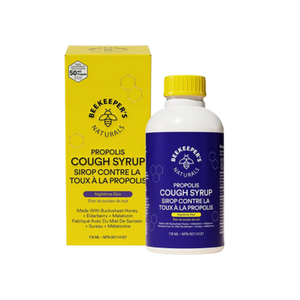 BeeKeeper's Naturals Propolis Cough Syrup Nighttime Elixir | 118 mL - bottle and packaging BeeKeeper's Naturals Propolis Cough Syrup Nighttime Elixir | 118 mL - bottle and packaging