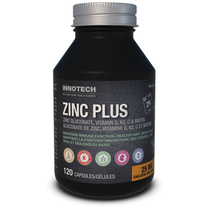 Innotech Nutrition Zinc Plus 25 mg Capsules - front of bottle Innotech Nutrition Zinc Plus 25 mg Capsules - front of bottle