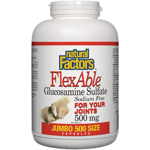 Natural Factors FlexAble Glucosamine Sulfate 500 mg Jumbo Size Capsules Natural Factors FlexAble Glucosamine Sulfate 500 mg Jumbo Size Capsules