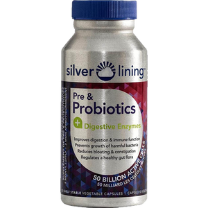 Silver Lining Prebiotic & Probiotics + Digestive Enzymes 120 Capsules Silver Lining Prebiotic & Probiotics + Digestive Enzymes 120 Capsules