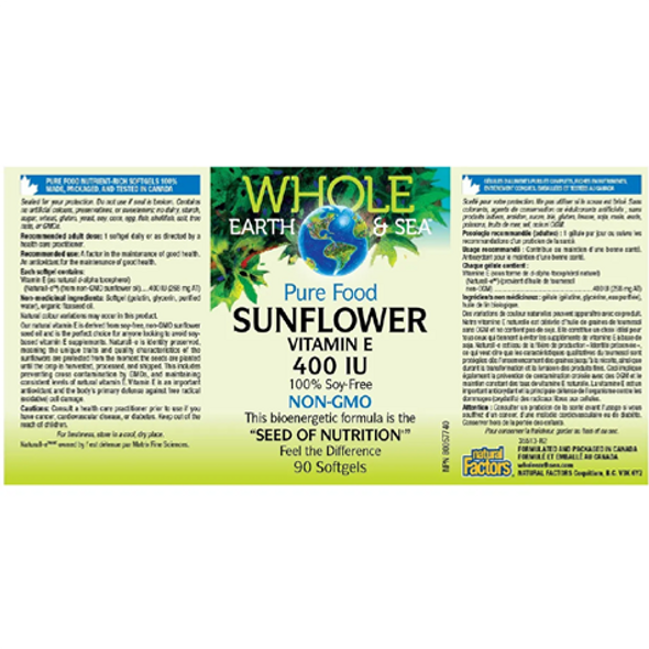 Whole Earth & Sea Sunflower Vitamin E 400 IU - product label