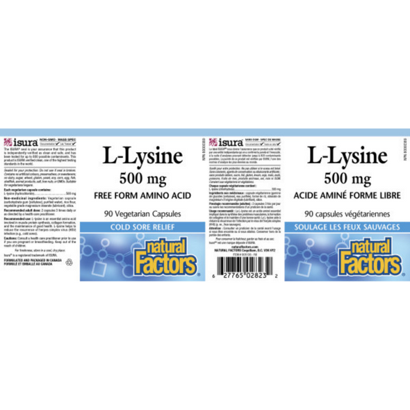 Natural Factors L-Lysine 500mg label