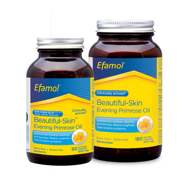 Efamol Beautiful Skin Evening Primrose Oil featuring both sizes