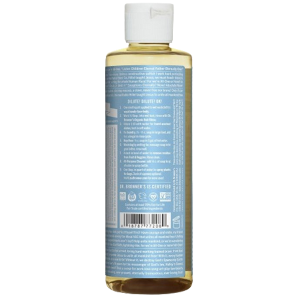 Dr. Bronner's 18-IN-1 Baby Unscented Pure-Castile Soap - back of product