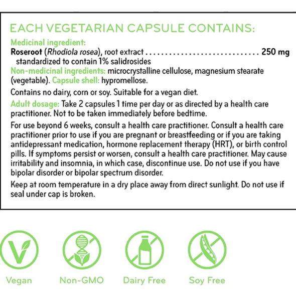 SISU Rhodiola Stress Caps 250 mg Capsules - ingredients