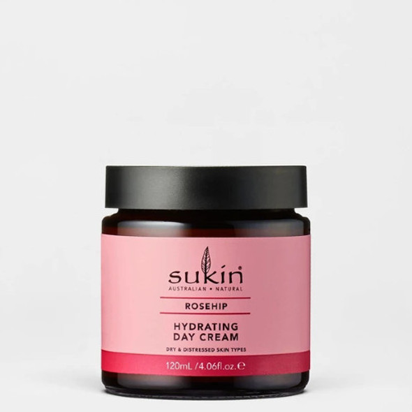 Sukin Rosehip Hydrating Day Cream helps relieve dehydrated skin and prevent premature aging.