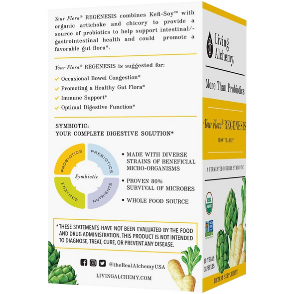 Living Alchemy Your Flora Regenesis Plant-Based Probiotics, Prebiotics & Enzyme Capsules - Back