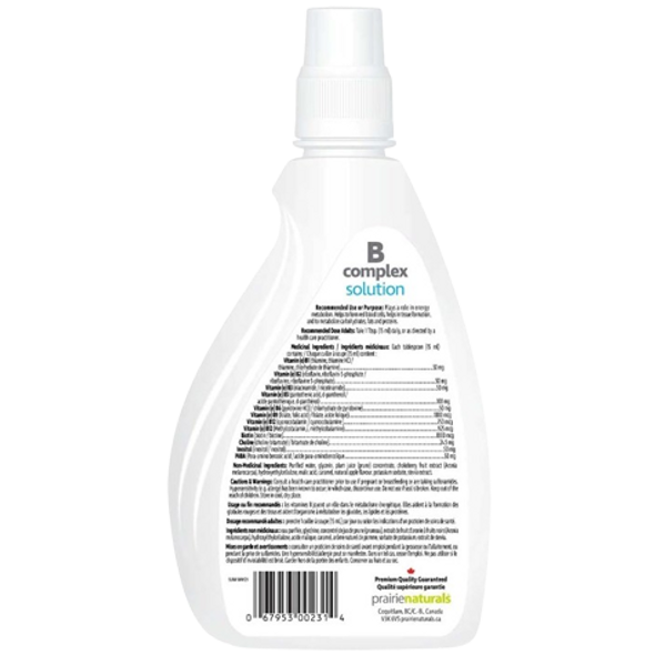 Prairie Naturals Liquid B Complex Solution - back of product