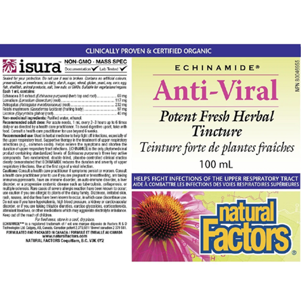 Natural Factors Anti-Viral Potent Fresh Herbal Tincture or Softgels - product label