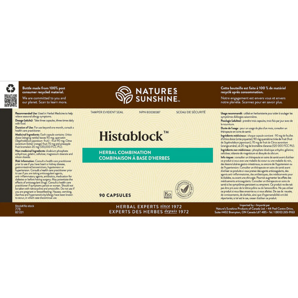 Nature's Sunshine HistaBlock Capsules - label