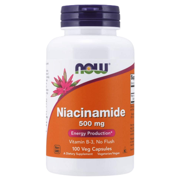 NOW Niacinamide 500 mg Capsules - front of product
