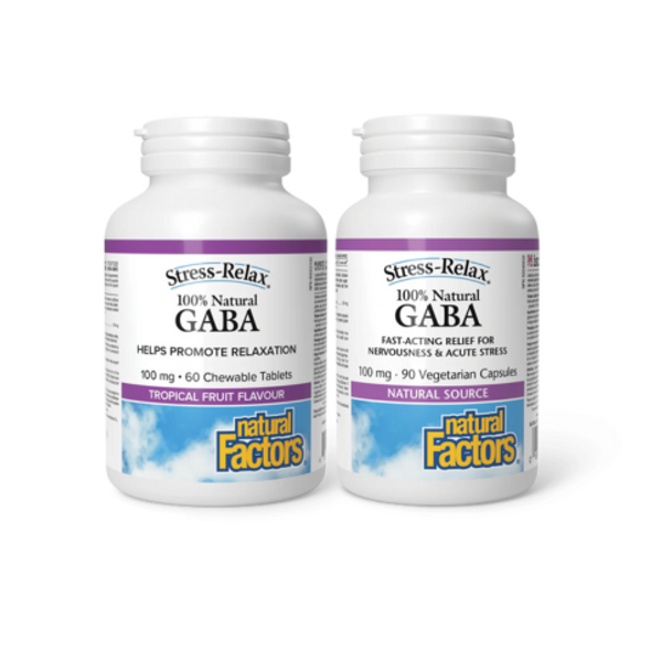 Natural Factors Stress-Relax 100% Natural GABA 100 mg - Capsules and Tablets