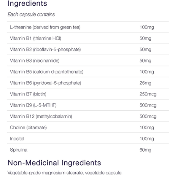 CanPrev Synergy B B-Complex with L-Theanine - Ingredients